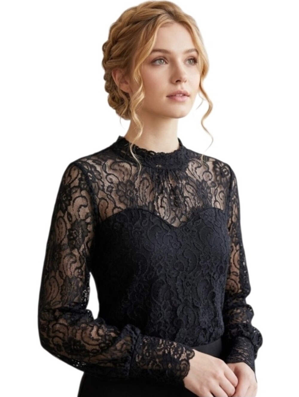 Black Lace Long-Sleeve Top